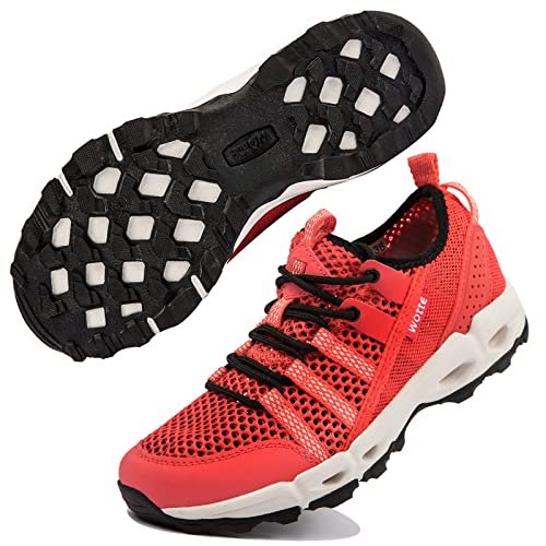 Wanderschuhe Damen Trekkingschuhe Leicht rutschfeste Outdoor-Sportschuhe Atmungsaktive Mesh Sommer Fahrradschuhe Wasserschuhe Rot 42 EU von Ranberone