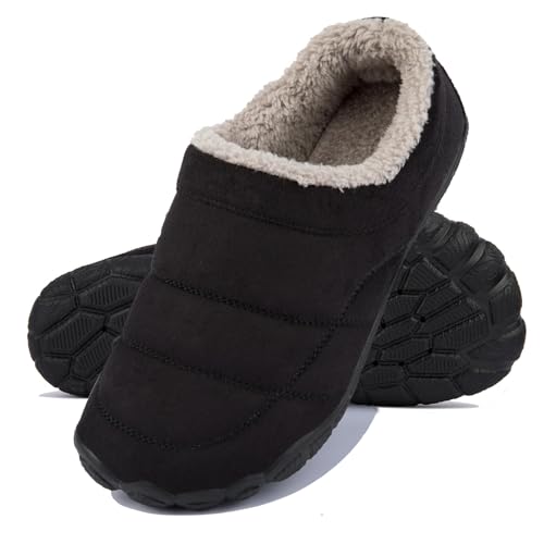 Ranberone Hausschuhe Herren Memory Foam Winter Warm Draußen Hausschuhe Rutschfest Slippers Schwarz 48 von Ranberone