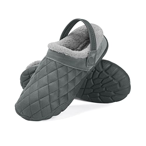 Hausschuhe Herren Memory Foam Winter Warme Hausschuhe Pantoffeln mit Rutschfester Gummisohle Plüsch Gefüttert Slippers Grau 42 von Ranberone