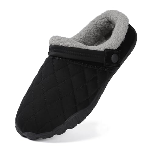 Hausschuhe Herren Memory Foam Winter Warme Hausschuhe Pantoffeln mit Rutschfester Gummisohle Plüsch Gefüttert Slippers Schwarz 48 von Ranberone