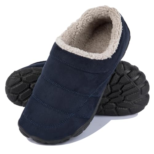 Ranberone Herren Draußen Hausschuhe Rutschfest Warm Gefüttert Hausschuhe Winter Slip-on Hausschuhe mit Fussbett Marine Blau 50 von Ranberone