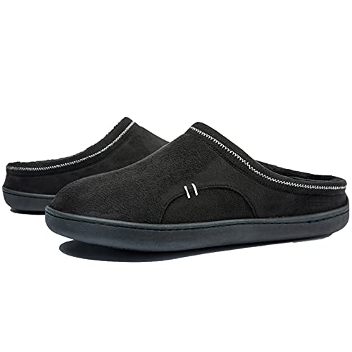 Herren Rutschfeste Hausschuhe Memory Foam Hausschuhe Winter Warm Gefütterte Pantoffeln Slipper für Drinnen und Draußen Schwarz 49/50 EU von Ranberone