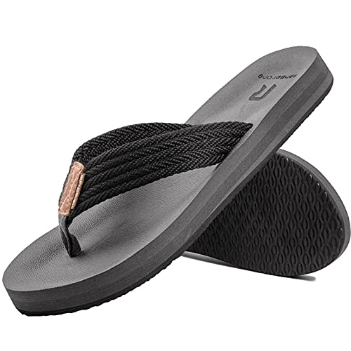 Ranberone Herren Sommer Flip Flop Bequeme Zehentrenner Strandsandalen Lassige Rutschfeste Sommer Schlappen Schwarz Grau 42 EU von Ranberone