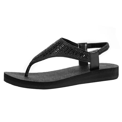 Ranberone Damen Yoga-Matte Flip Flops Casual Flach Sommer Strand Sandalen, B Schwarz, 41 EU von Ranberone
