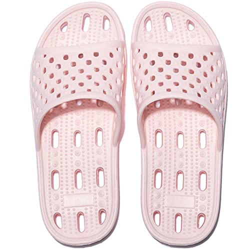 Badeschlappen Damen Herren Rutschfeste Badelatschen Schnell Trocknende Duschhausschuhe Badeschuhe Sommersandalen Unisex Pink 37 EU Weit von Ranberone