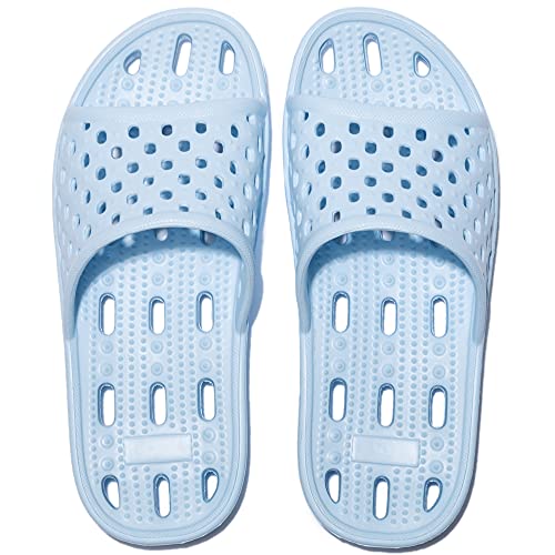 Badeschlappen Damen Herren rutschfeste Badelatschen Schnell Trocknende Duschhausschuhe Badeschuhe Sommersandalen Unisex Blau 42 EU Weit von Ranberone