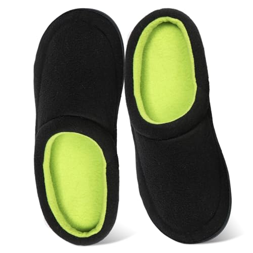 Ranberone Hausschuhe Herren Winter Memory Foam Pantoffeln rutschfeste Gummisohle Warme Slippers Schwarz Grün 39/40 EU von Ranberone