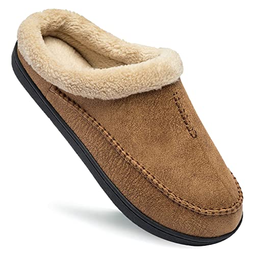 Ranberone Herren Hausschuhe Microsuede Obermaterial Mokassin Haus Schuhe mit flauschigem Plüschfutter Indoor und Outdoor, Braun, 45/46 EU von Ranberone