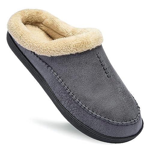 Ranberone Herren Hausschuhe Microsuede Obermaterial Mokassin Haus Schuhe mit flauschigem Plüschfutter Indoor und Outdoor, GRAU, 13-14 von Ranberone