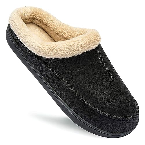 Ranberone Herren Hausschuhe Microsuede Obermaterial Mokassin Haus Schuhe mit flauschigem Plüschfutter Indoor und Outdoor, Schwarz, 44 EU von Ranberone