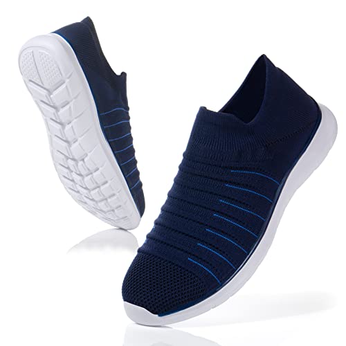 Ranberone Herren Turnschuhe Slip On Sneakers Herren Leichte Sportschuhe Laufschuhe Atmungsaktive Freizeit Joggingschuhe Bequeme rutschfeste Sommer Sneaker Outdoor Straßenlaufschuhe, Blau 44 von Ranberone