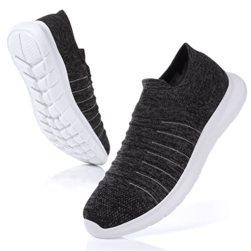 Ranberone Herren Turnschuhe Slip On Sneakers Herren Leichte Sportschuhe Laufschuhe Atmungsaktive Freizeit Joggingschuhe Bequeme rutschfeste Sommer Sneaker Outdoor Straßenlaufschuhe, Schwarzgrau 42 von Ranberone