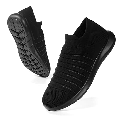 Ranberone Herren Turnschuhe Slip On Sneakers Herren Leichte Sportschuhe Laufschuhe Atmungsaktive Freizeit Joggingschuhe Bequeme rutschfeste Sommer Sneaker Outdoor Straßenlaufschuhe,Alles Schwarz 42 von Ranberone