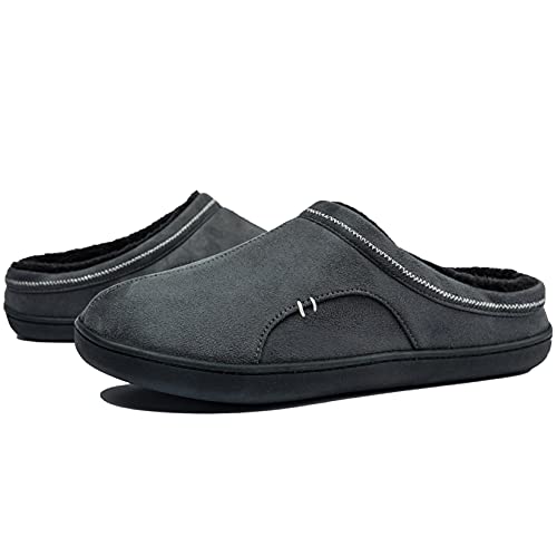 Ranberone Herren rutschfeste Hausschuhe Memory Foam Hausschuhe Winter Warm Gefütterte Pantoffeln Slipper für Drinnen und Draußen Dunkelgrau 47/48 EU von Ranberone