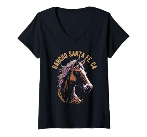 Damen Rancho Santa Fe California USA Reitpferd Design T-Shirt mit V-Ausschnitt von Rancho Santa Fe CA USA Equestrian Horse Designs
