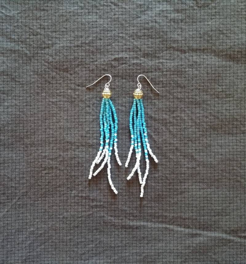 Fransen Ohrringe, Perlen Boho Statement Lange Türkis E42 Fransen Ohrringe, Perlen Boho Statement Lange Türkis E42 von RanchoArt