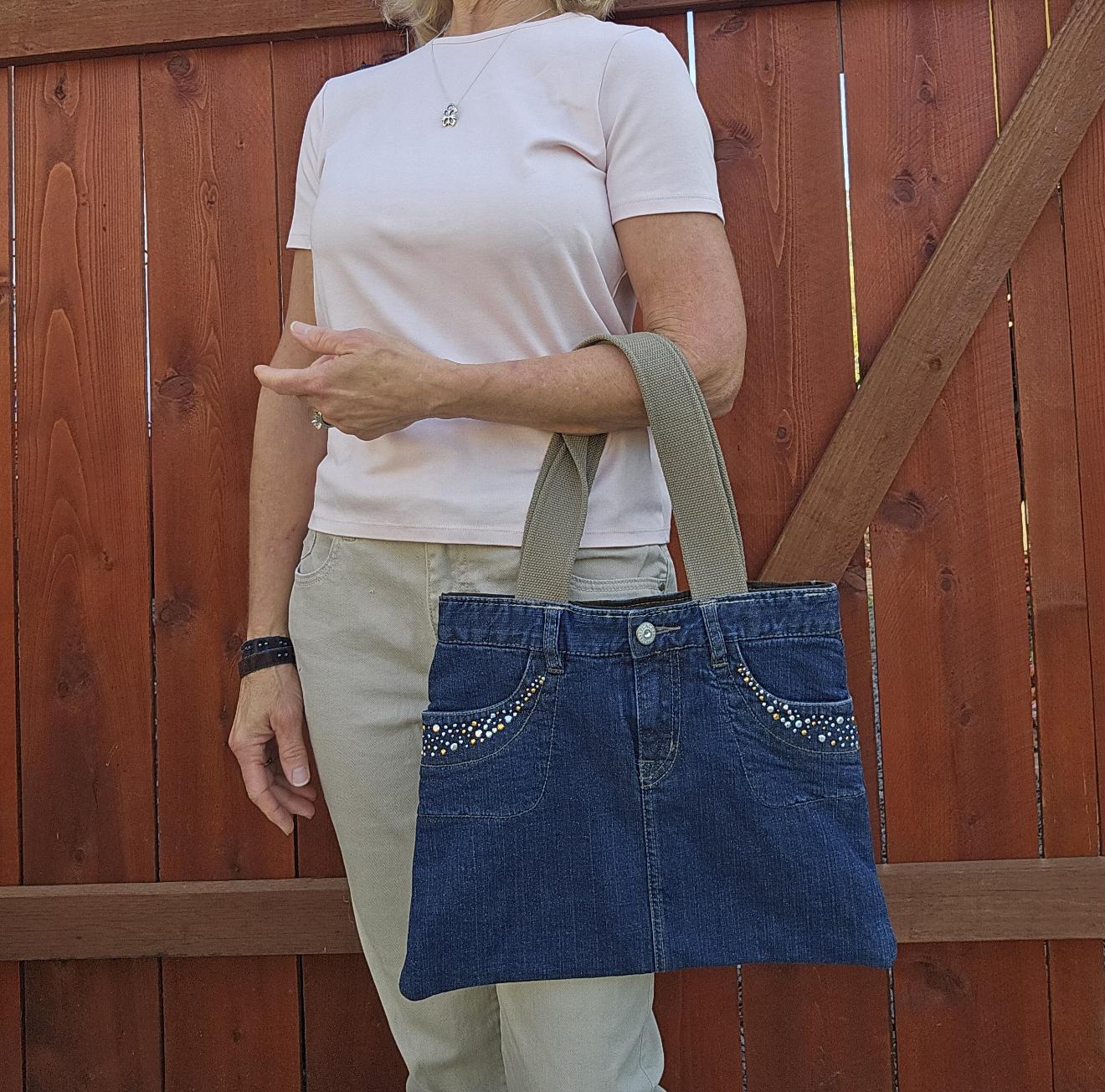 Umhängetasche Denim, Handtasche Upcycled Jeans Geldbörse, Blaue Mit Glitzer, Reisetasche, Recycelt, Geldbörse Strass, D132 Umhängetasche Denim, Handtasche Upcycled Jeans Geldbörse, Blaue Mit Glitzer, Reisetasche, Recycelt, Geldbörse Strass, D132 von RanchoArt