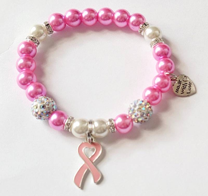Brustkrebs Armband - Pink Ribbon Perlen Handgefertigtes Stretch Unterstützung & Geschenk Brustkrebs Armband - Pink Ribbon Perlen Handgefertigtes Stretch Unterstützung & Geschenk von RandRsWristCandy