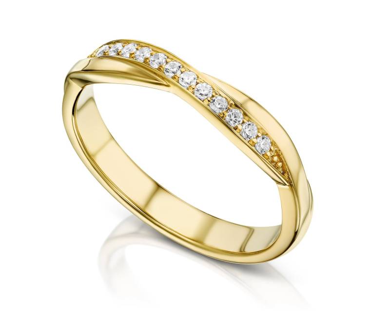 Crossover Diamant Ring, Diamond Wave Micro Pave Ehering von RandSjewelry