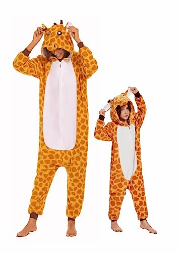 RandWind Tier Erwachsene Onesie Halloween Kostüme Tiere Schlafen Pyjamas(Giraffe-M) von RandWind