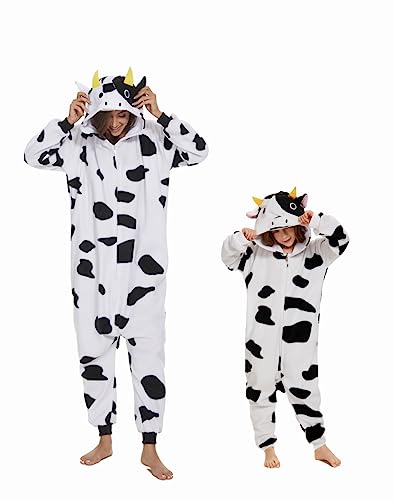 RandWind Tier Kinder Onesie Halloween Kostüme Tiere Schlafen Pyjamas(Kid Cow-140) von RandWind
