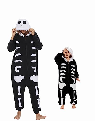 RandWind Tier Kinder Onesie Halloween Kostüme Tiere Schlafen Pyjamas(Kid Human skeleton-110) von RandWind