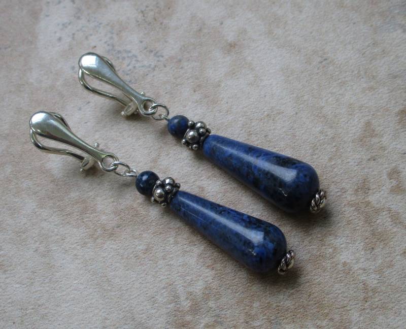 Blaue Ohrclips Silber | Stein Dumortierit von RandallVDesigns