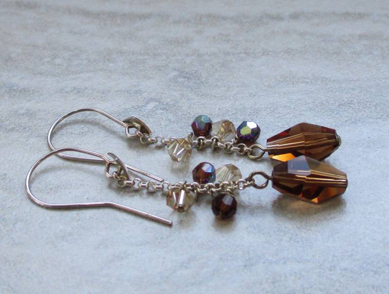 Braune Swarovski Kristall Ohrringe Silber | Abend Brautjungfern von RandallVDesigns