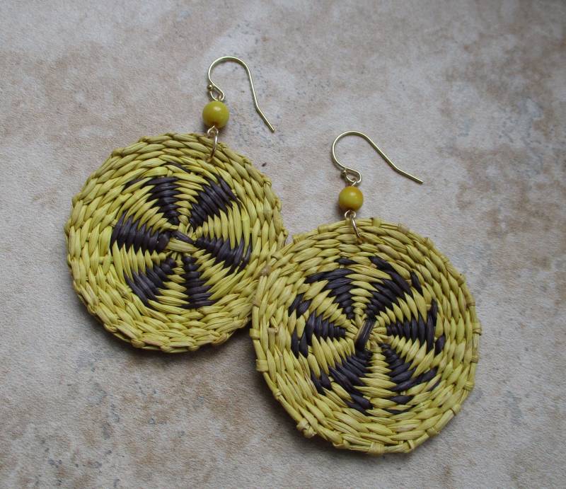 Gelbe Iraca Faser Ohrringe - Gelbe Boho Gelb Gewebt von RandallVDesigns