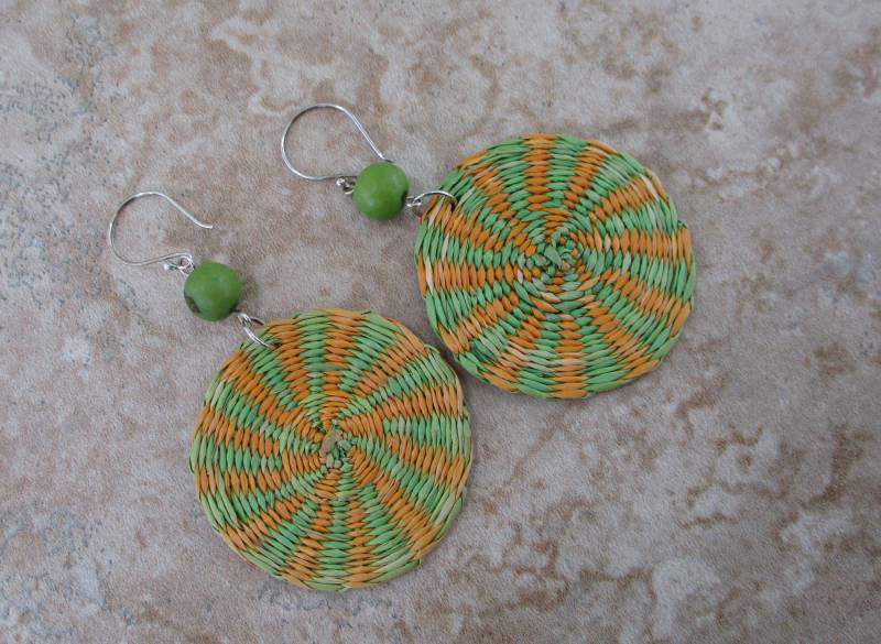 Orange Und Lime Grün Iraca Faser Ohrringe - Boho Gewebt von RandallVDesigns