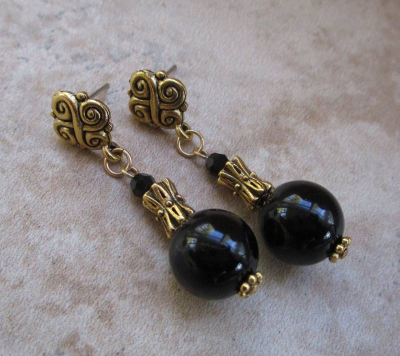 Schwarze Post Ohrringe | Onyx Schwarzer Stein Nicht-Pierced von RandallVDesigns