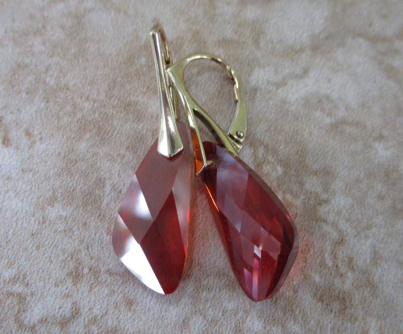 Ziegel Rot Kristall Ohrringe - Abend Rote Formale Brautjungfern von RandallVDesigns