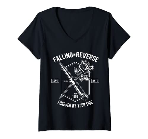 Damen Falling in Reverse T-Shirt (Messer und Rose) T-Shirt mit V-Ausschnitt von Random Designs & Motivational Quotes Shirts
