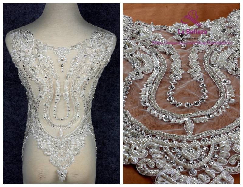 La Belleza Schönes Großes Stück Handgemachte Perlen Kristall Strass Aufnäher Hochzeitskleid Applikation Accessoires 47 X 55 cm von Randyfabrics