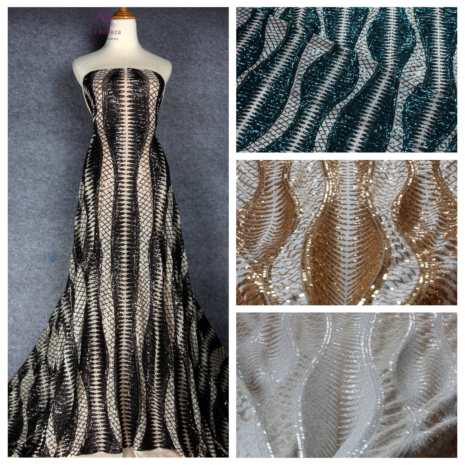 Neue Pailletten Spitze Stoff Auf Strecke Netz Stickerei 51" Breite Meterware in 4 Farben Stretch Neue Pailletten Spitze Stoff Auf Strecke Netz Stickerei 51" Breite Meterware in 4 Farben Stretch von Randyfabrics