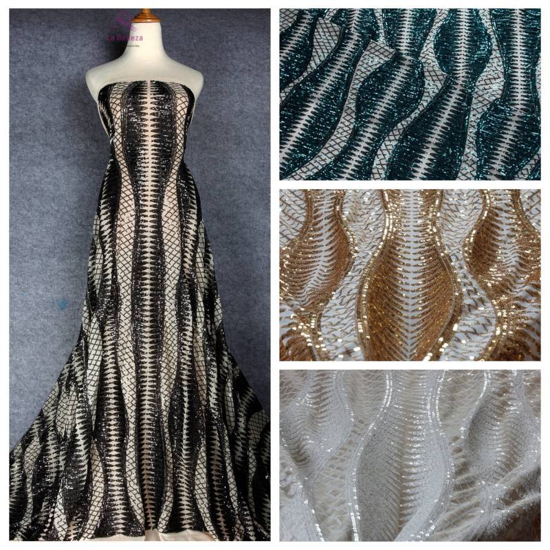 Neue Pailletten Spitze Stoff Auf Strecke Netz Stickerei 51" Breite Meterware in 4 Farben Stretch von Randyfabrics