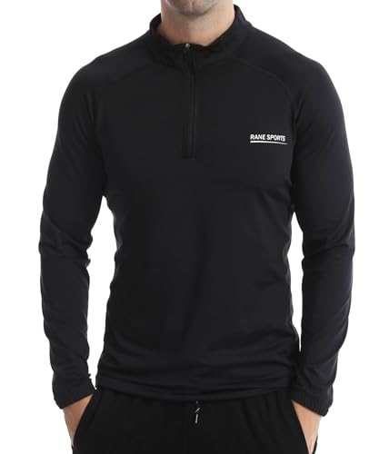 Herren 1/4 Zip Langarmshirts Laufshirts Jogging Tops Sport Pullover mit Stehkragen, Sportliches Longsleeve, Schnell Trocknendes Langarmshirt Schwarz M von Rane Sports