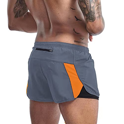 Herren 2 in 1 Laufshorts Outdoor-Trainingsshorts Quick Dry Workout Marathon Shorts mit Liner Grau 2XL von Rane Sports