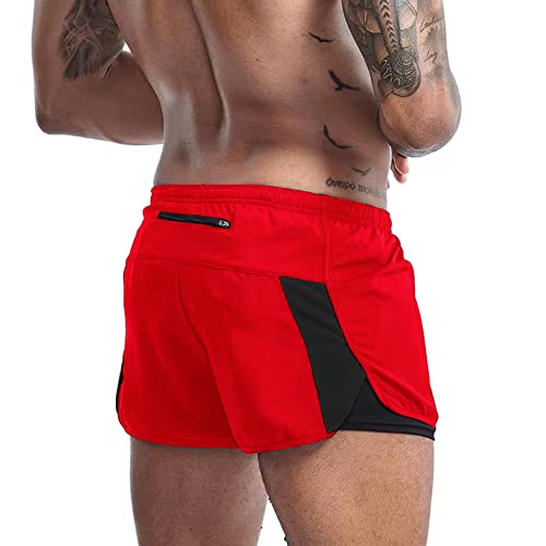 Herren 2 in 1 Laufshorts Outdoor-Trainingsshorts Quick Dry Workout Marathon Shorts mit Liner Rot 2XL von Rane Sports