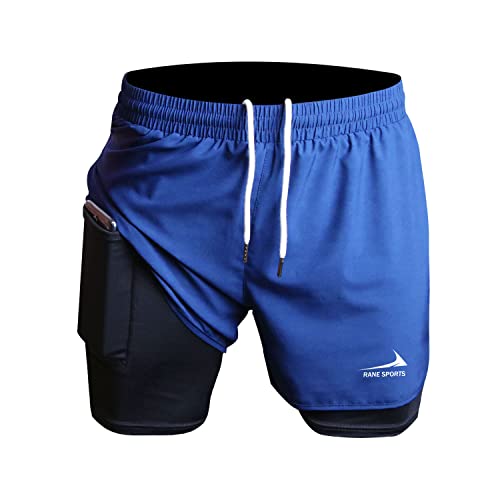 Herren Laufshorts 2 in 1 Shorts Gym Athletic Shorts Outdoor Marathon Workout Trainingsshorts Blau 2XL von Rane Sports