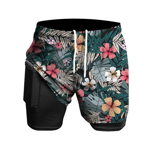 Herren Laufshorts 2 in 1 Shorts Gym Athletic Shorts Outdoor Marathon Workout Trainingsshorts Grüne Blume M von Rane Sports