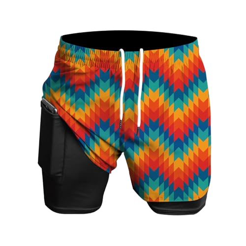 Herren Laufshorts 2 in 1 Shorts Gym Athletic Shorts Outdoor Marathon Workout Trainingsshorts Rot Orange Gelb 2XL von Rane Sports