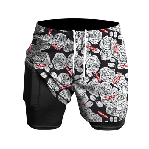 Herren Laufshorts 2 in 1 Shorts Gym Athletic Shorts Outdoor Marathon Workout Trainingsshorts Schwarze weiße Rose L Herren Laufshorts 2 in 1 Shorts Gym Athletic Shorts Outdoor Marathon Workout Trainingsshorts Schwarze weiße Rose L von Rane Sports