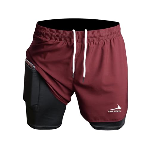 Herren Laufshorts 2 in 1 Shorts Gym Athletic Shorts Outdoor Marathon Workout Trainingsshorts Weinrot M von Rane Sports