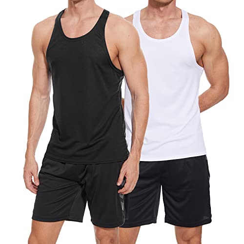 Herren Stringer Bodybuilding Workout Gym Tank Tops Y Rücken Muskel Fitness Tanks Ärmelloser Stringer T-Shirt Schwarz+Weiß 2 Pack M von Rane Sports