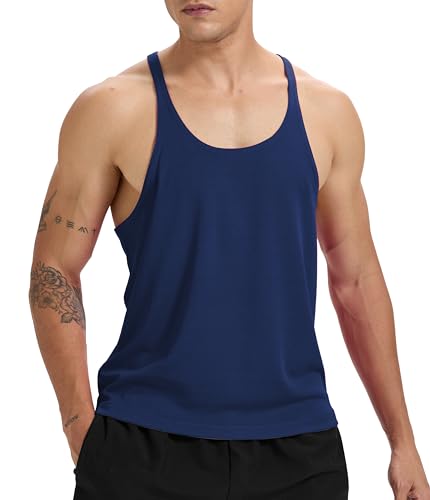 Herren Stringer Tank Top Bodybuilding Workout Gym Weste Ärmelloses Shirt Y-Rücken Dry Fit Training Muscule Cut T-Shirt Marineblau XL von Rane Sports