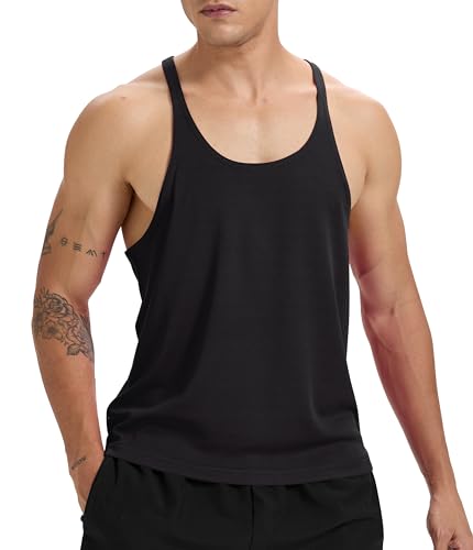 Herren Stringer Tank Top Bodybuilding Workout Gym Weste Ärmelloses Shirt Y-Rücken Dry Fit Training Muscule Cut T-Shirt Schwarz XL von Rane Sports