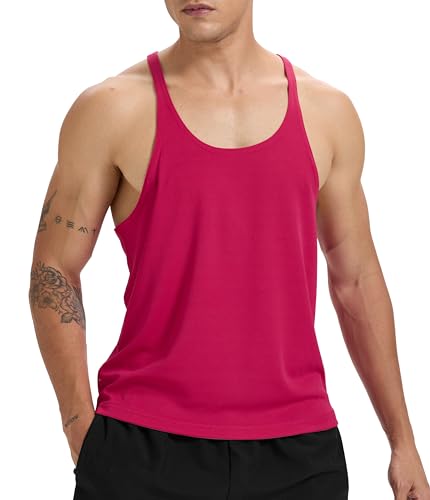 Herren Stringer Tank Top Bodybuilding Workout Gym Weste Ärmelloses Shirt Y-Rücken Dry Fit Training Muscule Cut T-Shirt rot XL von Rane Sports