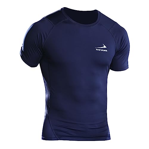 Herren-Strumpfhose, T-Shirt, Stretch, Training, Laufen, Kompressionsweste, kurzärmelig, atmungsaktiv, schnell trocknend, für Fitnessstudio, Sport, Yoga Navy blau 2XL von Rane Sports