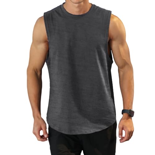 Herren Tanktop Gym Tshirt Baumwolle Muskel Fitness Training Laufshirt Fitness Tanks Ärmelloser Shirt 03 Dunkelgrau M von Rane Sports